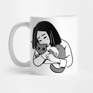 Cute girl and gray cat Mug